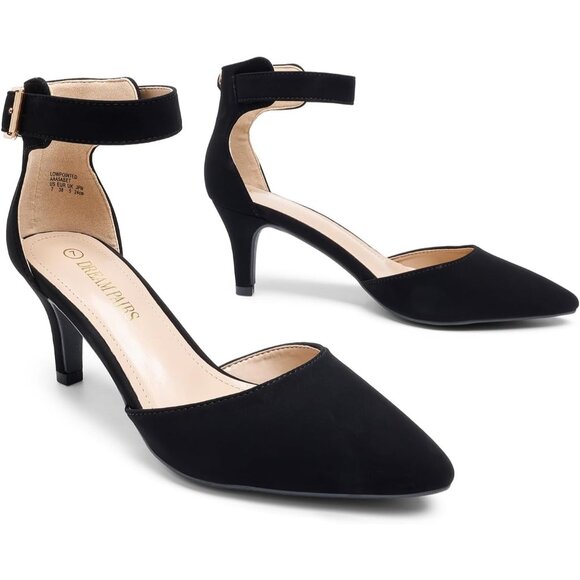 Dream Pairs Women's Black Nubuck Faux Suede pointed Toe Kitten Heels Pumps Shoes - Picture 3 of 7